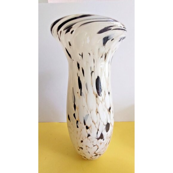 Todd Oldham Heavy Art Glass Vase White, Gold, Brown Mottle Design 12.5" - Picture 7 of 15
